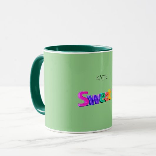 Sweet 16 combo mok/aangepaste naam in salie/groen. mok (Voorkant links)