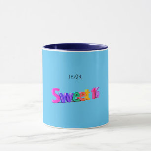 Sweet 16 combo mok/aangepaste naam, lichtblauw/nav mok