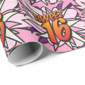 SWEET 16 Comic Book Pop Art roze Cadeaupapier (Rol Hoek)