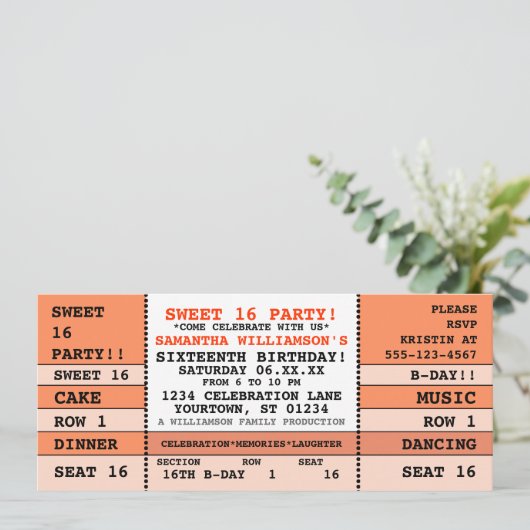 Sweet 16 Concert Ticket Kaart (Staand voorkant)