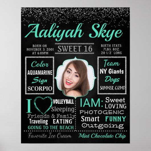 Sweet 16 Confetti Birthday-bord Poster (Voorkant)