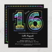 Sweet 16 Cool op Black Birthday Party Uitnodiging (Voorkant / Achterkant)