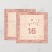 Sweet 16 Coral Pink Faux Glitter Verjaardagsfeestj Kaart (Voorkant / Achterkant)