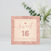 Sweet 16 Coral Pink Faux Glitter Verjaardagsfeestj Kaart (Staand voorkant)
