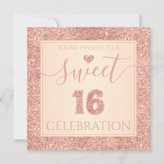 Sweet 16 Coral Pink Faux Glitter Verjaardagsfeestj Kaart (Voorkant)