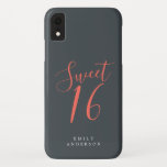 Sweet 16 Coral Script Black 16th Birthday Case-Mate iPhone Case<br><div class="desc">Sweet zestien verjaardagstelefoons met het kickerkoraalmanuscript op een off-black achtergrond. Viel je 16e verjaardag in stijl met dit koraal en zwarte trendy ontwerp en voeg gewoon jouw naam toe. Exclusief voor u ontworpen door Happy Dolphin Studio. Neem contact met ons op via happydolphinstudio@outlook.com als je hulp of overeenkomende producten nodig...</div>
