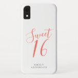 Sweet 16 Coral Script White 16th Birthday Case-Mate iPhone Case<br><div class="desc">Sweet zestien verjaardagstelefoons met het kickerkoraalmanuscript op een witte achtergrond. Viel je 16e verjaardag in stijl met dit koraal en witte trendy ontwerp en voeg gewoon jouw naam toe. Exclusief voor u ontworpen door Happy Dolphin Studio. Neem contact met ons op via happydolphinstudio@outlook.com als je hulp of overeenkomende producten nodig...</div>
