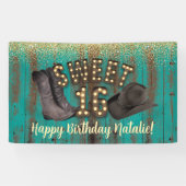 Sweet 16 Cowgirl Blauwgroen Barn Wood Rustic Birth Spandoek (Horizontaal)
