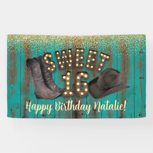 Sweet 16 Cowgirl Blauwgroen Barn Wood Rustic Birth Spandoek (Horizontaal)