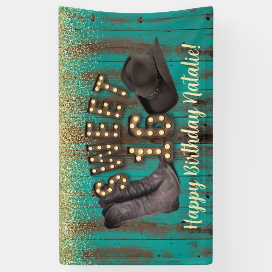 Sweet 16 Cowgirl Blauwgroen Barn Wood Rustic Birth Spandoek (Verticaal)