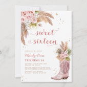 Sweet 16 Cowgirl Boot Pampas Grass Rozen Verjaarda Kaart (Voorkant)