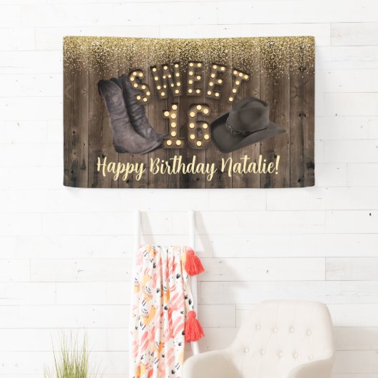 Sweet 16 Cowgirl Rustic Barn Wood Western Birthday Spandoek (Insitu)