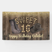 Sweet 16 Cowgirl Rustic Barn Wood Western Birthday Spandoek (Horizontaal)