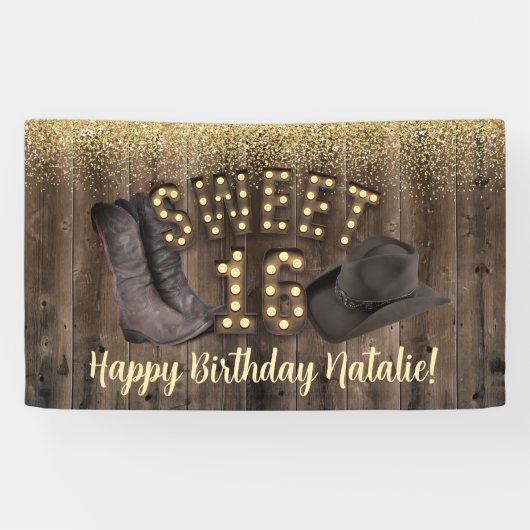 Sweet 16 Cowgirl Rustic Barn Wood Western Birthday Spandoek (Horizontaal)