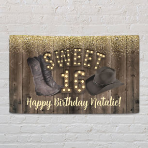 Sweet 16 Cowgirl Rustic Barn Wood Western Birthday Spandoek