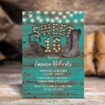 Sweet 16 Cowgirl Rustic Blauwgroen Barn Wood Weste Kaart<br><div class="desc">Cowgirl Rustic Blauwgroen Barn Wood Westerne 16 uitnodigingen.</div>