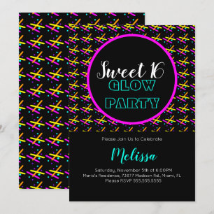 Sweet 16 Crazy Beam Neon Glow In The Dark Feest Kaart