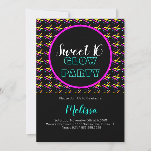 Sweet 16 Crazy Beam Neon Glow in the Dark Party Kaart (Voorkant)
