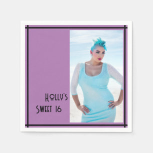 Sweet 16 Custom Photo Napkin – Paarse & Zwart Servet