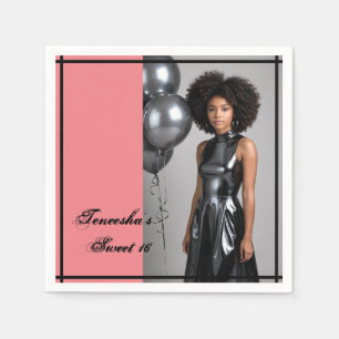 Sweet 16 Custom Photo Napkin – Roze & Zwart Servet