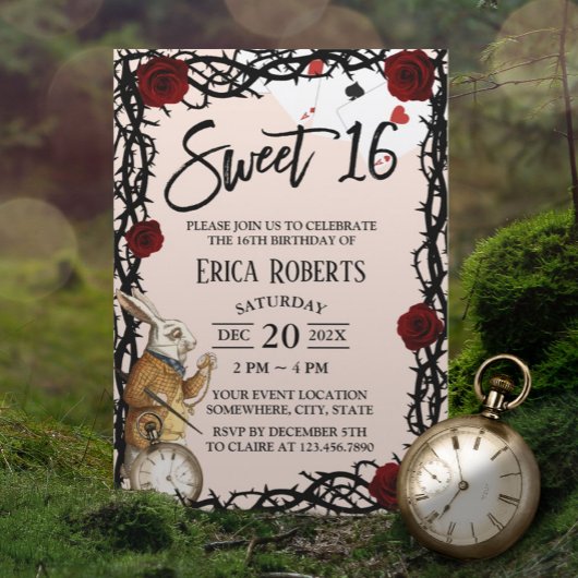 Sweet 16 Cute Alice in Wonderland Girl Birthday Kaart