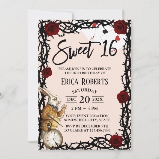 Sweet 16 Cute Alice in Wonderland Girl Birthday Kaart (Voorkant)