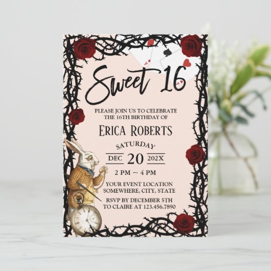 Sweet 16 Cute Alice in Wonderland Girl Birthday Kaart (Staand voorkant)