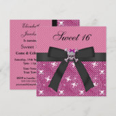 Sweet 16 Cute Skulls & Polka Dots Pink Invites Kaart (Voorkant / Achterkant)