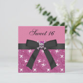 Sweet 16 Cute Skulls & Polka Dots Pink Invites Kaart (Staand voorkant)