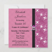 Sweet 16 Cute Skulls & Polka Dots Pink Invites Kaart (Achterkant)