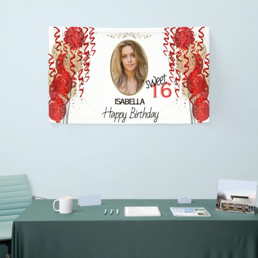 Sweet 16-dag - Rode ballonbanner Spandoek (Beurs)