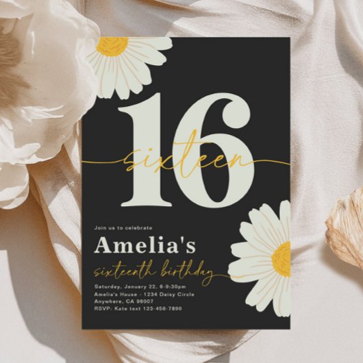 Sweet 16 Daisy Verjaardag Uitnodiging