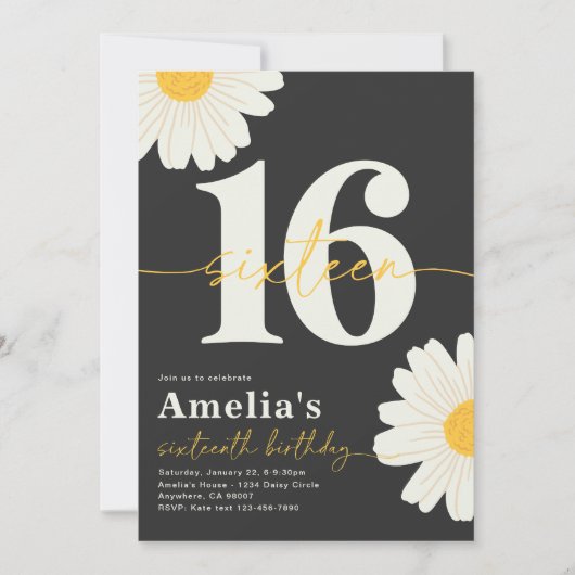 Sweet 16 Daisy Verjaardag Uitnodiging (Voorkant)