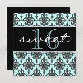 Sweet 16 Damask Birthday Party Invitation Kaart (Voorkant / Achterkant)