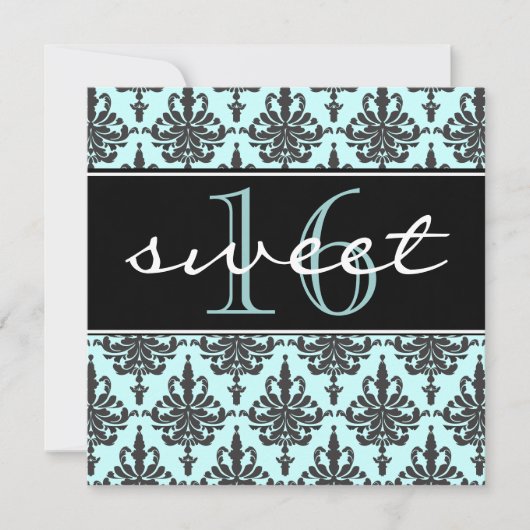 Sweet 16 Damask Birthday Party Invitation Kaart (Voorkant)