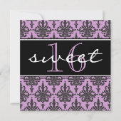 Sweet 16 Damask Birthday Party Invitation Kaart (Voorkant)