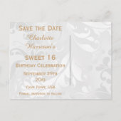 Sweet 16 Damask en Faux Bow Bewaar de datum Aankondigingskaart (Achterkant)