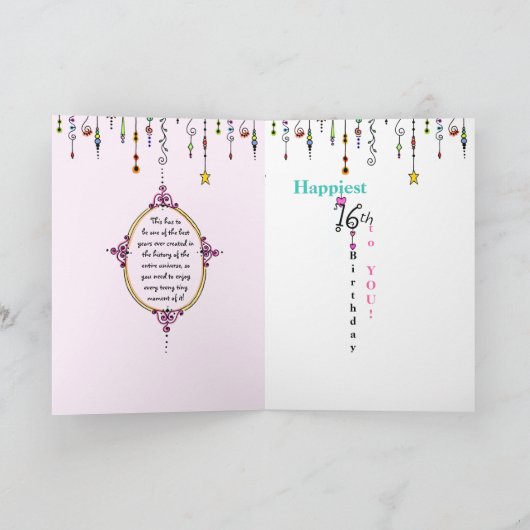 Sweet 16 Dangles Verjaardag Kaart (Binnen)