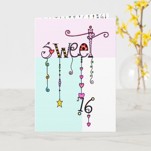 Sweet 16 Dangles Verjaardag Kaart (Gele Bloem)