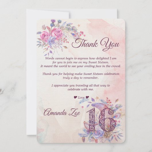 Sweet 16 Dank je kaart (Voorkant)