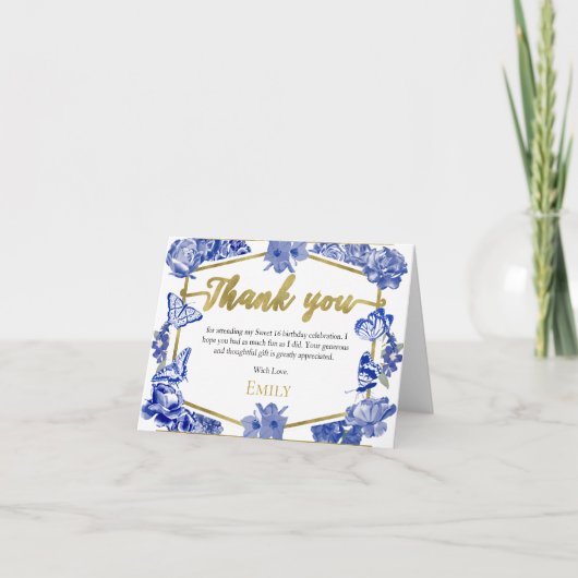 Sweet 16 Dank je kaart Vlinder Royal Blue (Voorkant)