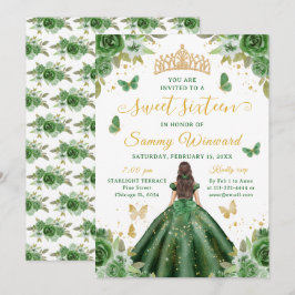 Sweet 16 Dark Green Princess Brunette Girl Kaart