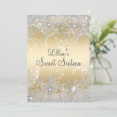 Sweet 16 Diamond Snowflake Gold Winter Wonderland Kaart (Staand voorkant)
