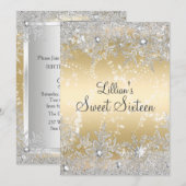 Sweet 16 Diamond Snowflake Gold Winter Wonderland Kaart (Voorkant / Achterkant)