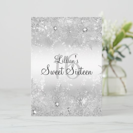 Sweet 16 Diamond Snowflake Winter Wonderland Kaart (Staand voorkant)