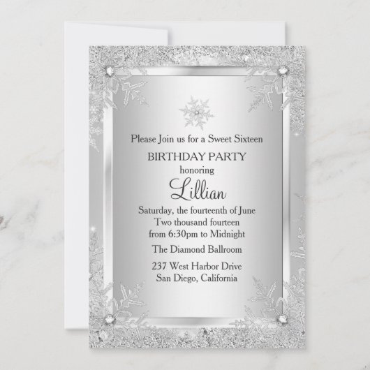 Sweet 16 Diamond Snowflake Winter Wonderland Kaart (Achterkant)