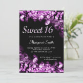 Sweet 16 Diamonds Paarse uitnodiging (Staand voorkant)