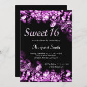 Sweet 16 Diamonds Paarse uitnodiging (Voorkant / Achterkant)