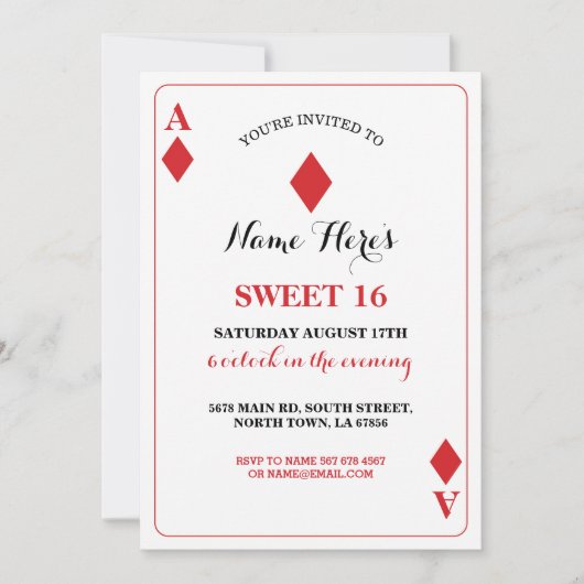 Sweet 16 Diamonds Spelen Kaart Vegas Verjaardag Aa (Voorkant)