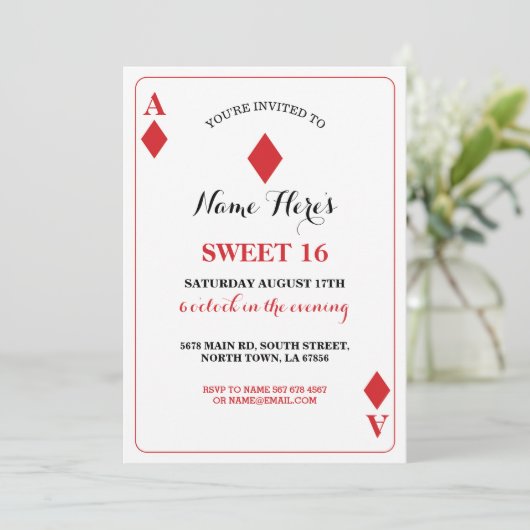 Sweet 16 Diamonds Spelen Kaart Vegas Verjaardag Aa (Staand voorkant)